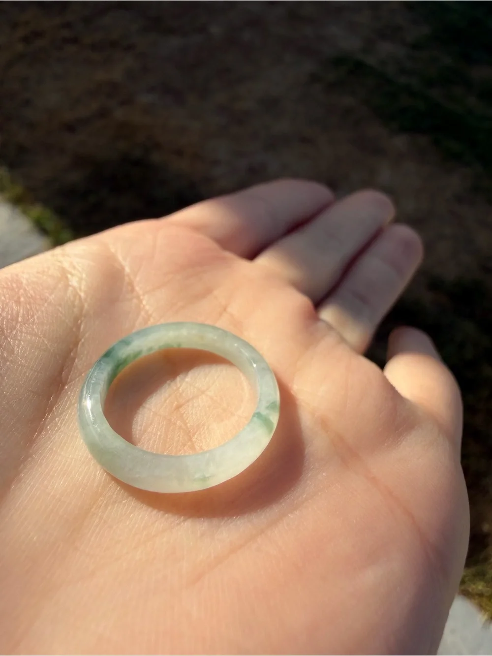 Natural Type A Burmese Icy Jadeite Solid Band Ring with Floating Green Flower